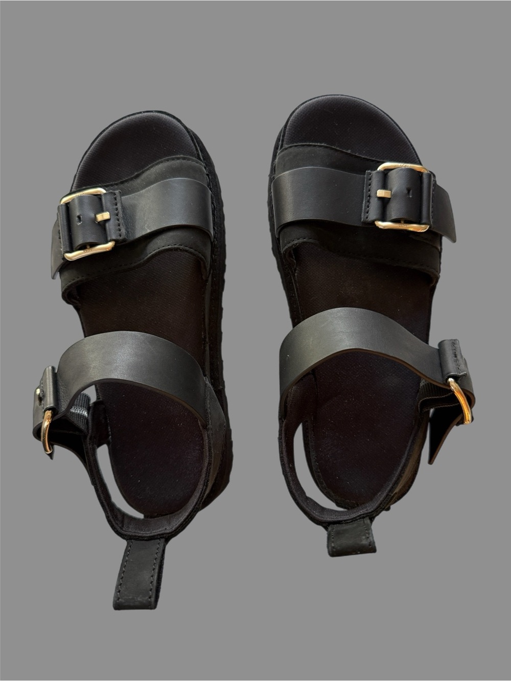 UGG Golden Star Villa Black Platform Sandals with Gold Hardware